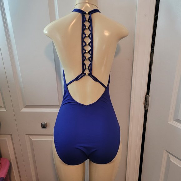 Trina Turk Algiers Deep V Neck Lattice Back Strappy Front One Piece - Picture 7 of 16